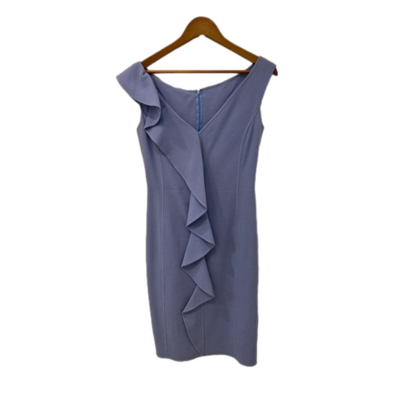 ST. John Periwinkle Wool Ruffle Sleeveless Sheath Dress - Picture 2 of 12